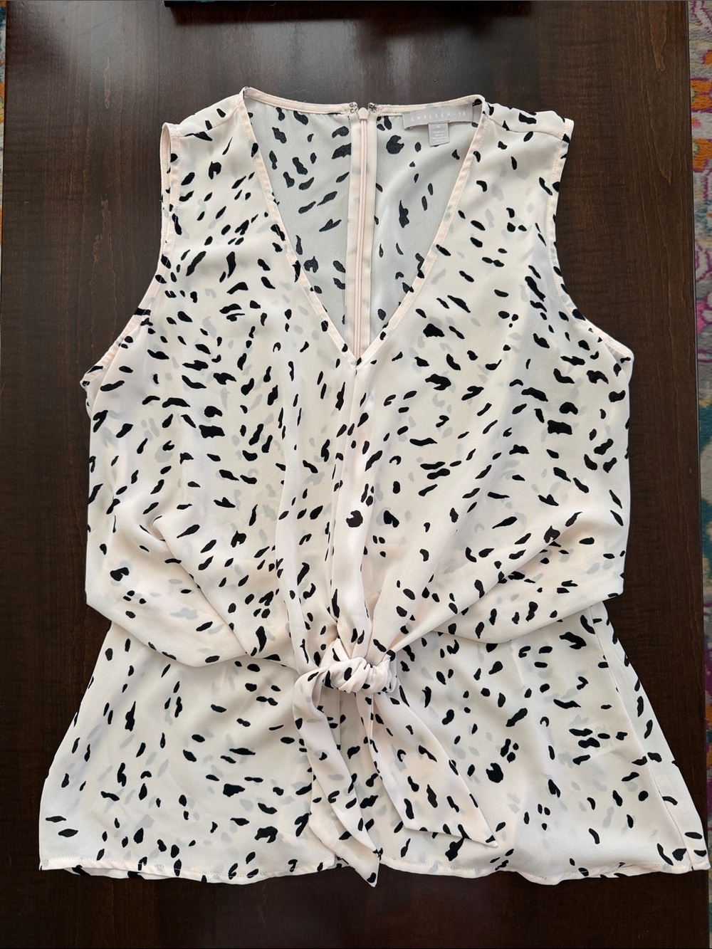Chelsea28 Cream Camisole with Black Spot Print and Front Tie